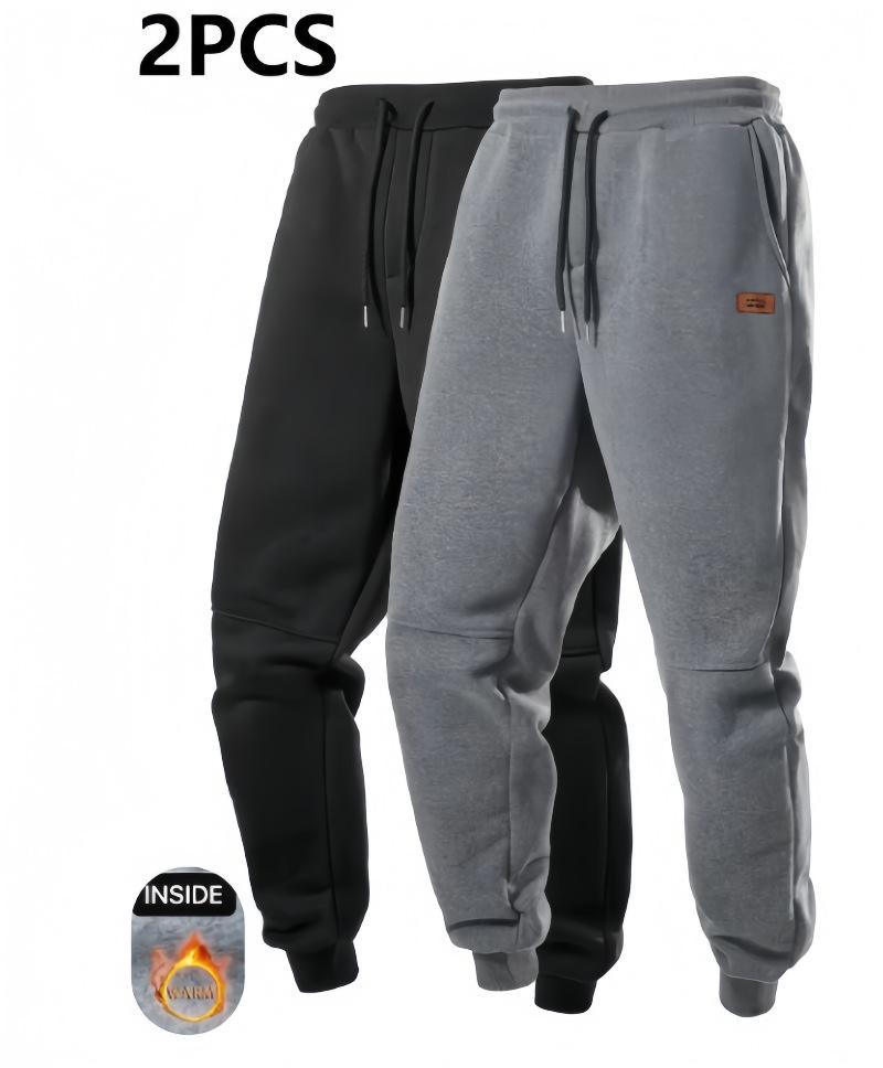 Men's European Size Solid Color Fleece Sports Pants with Drawstring - Warm, Casual, and Suitable for Many Occasions
