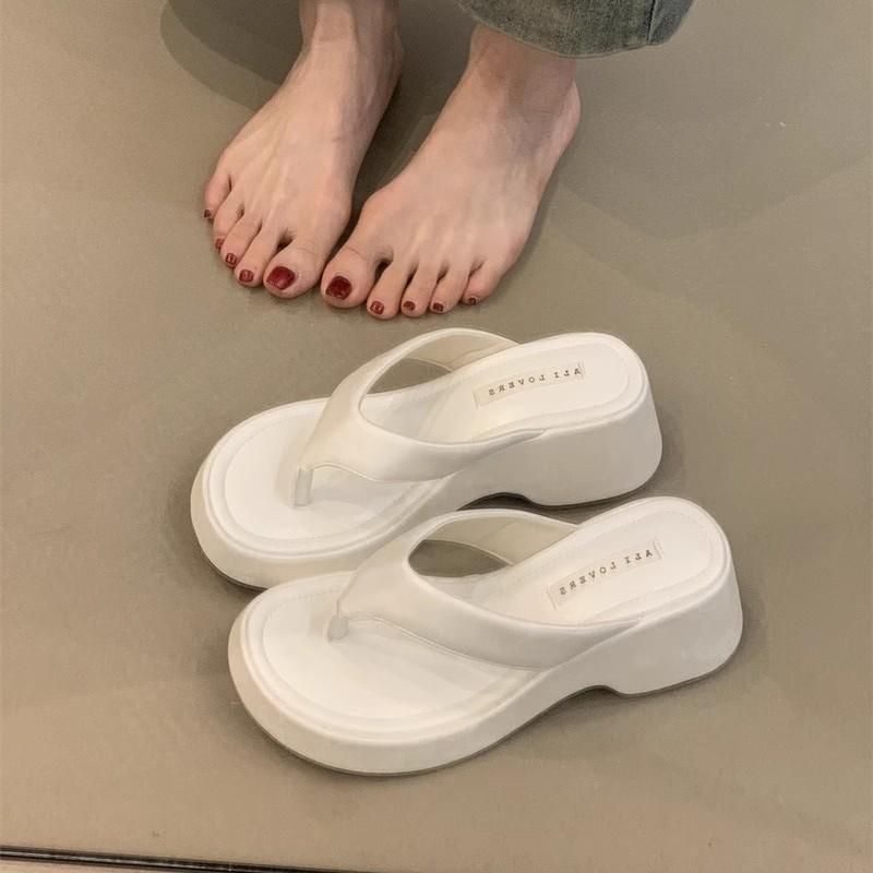 Sweet Leopard Print High-heeled Flip-flops 2025 New French Temperament Elegant with Skirt Toe Thick Bottom Cool Slippers