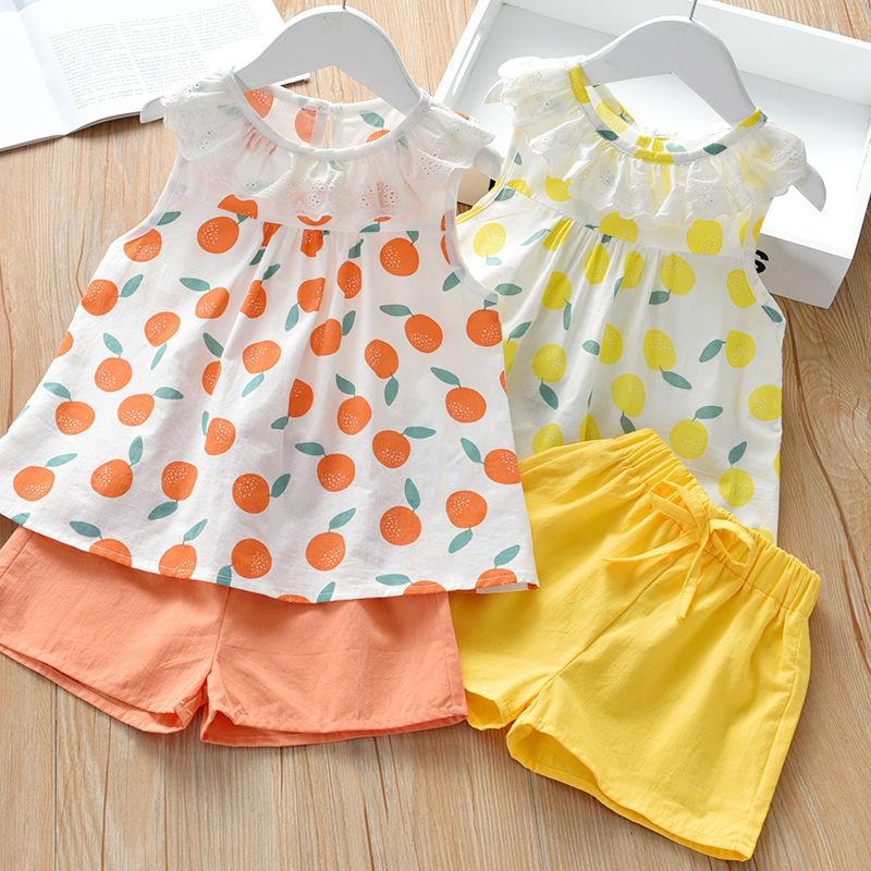 Lányok Nyári Alkalmi Kétrészes Szett Új Gyermek Sokoldalú Felső Ruházat 1-5 Éves Korig Rövidnadrág Szett