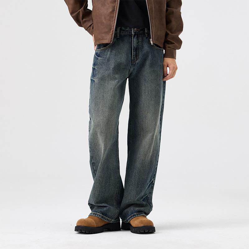Japanese-made Antique Washing Jeans Men's Retro Loose High Street Dad Pants