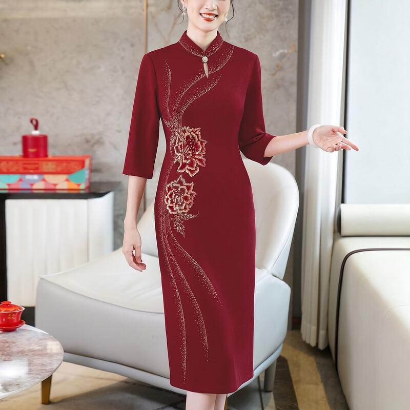 Datang Furen Women's Embroidered Qipao Dress for Mature Women