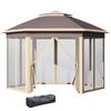 Hexagonal Garden Gazebo 4.05x3.4x2.85 M With Double Roof 6 Detachable Mosquito Nets Bag And Anti UV Beige