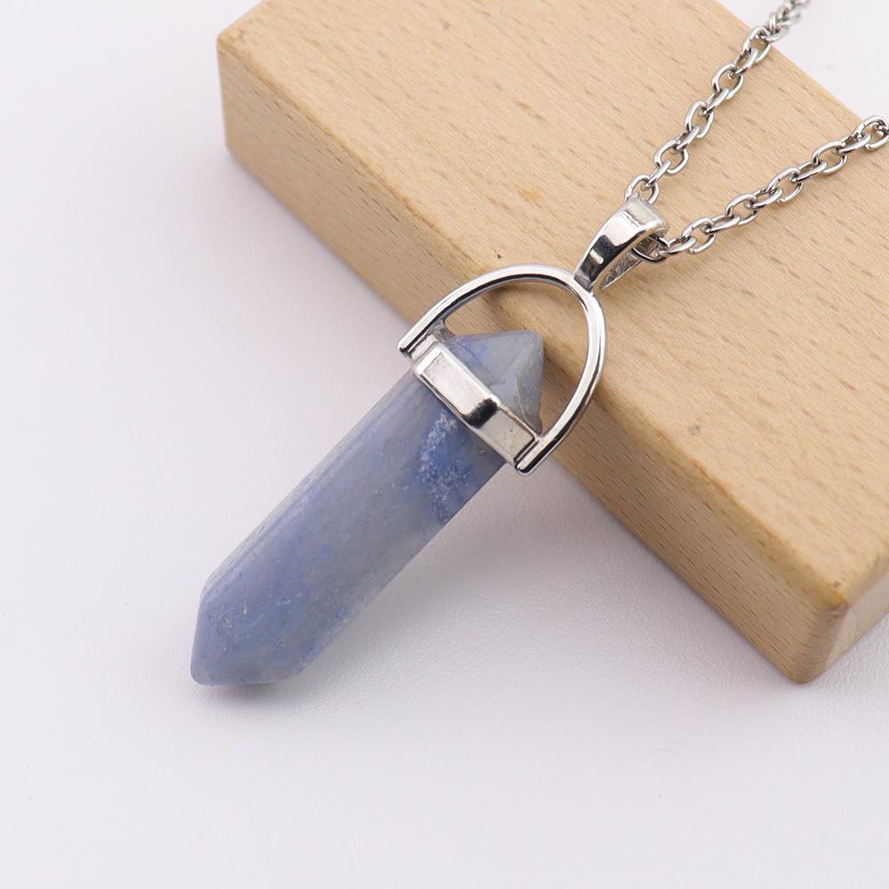 Handmade Amethyst Rose Quartz Hexagonal Pillar Pendant Necklace (N760)