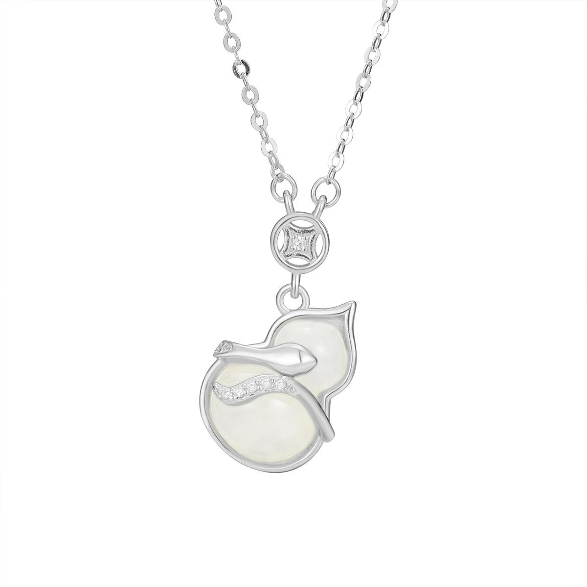 

S925 sterling silver natural chalcedony Fulu gourd necklace women s light luxury natal year zodiac clavicle chain 925 Silver