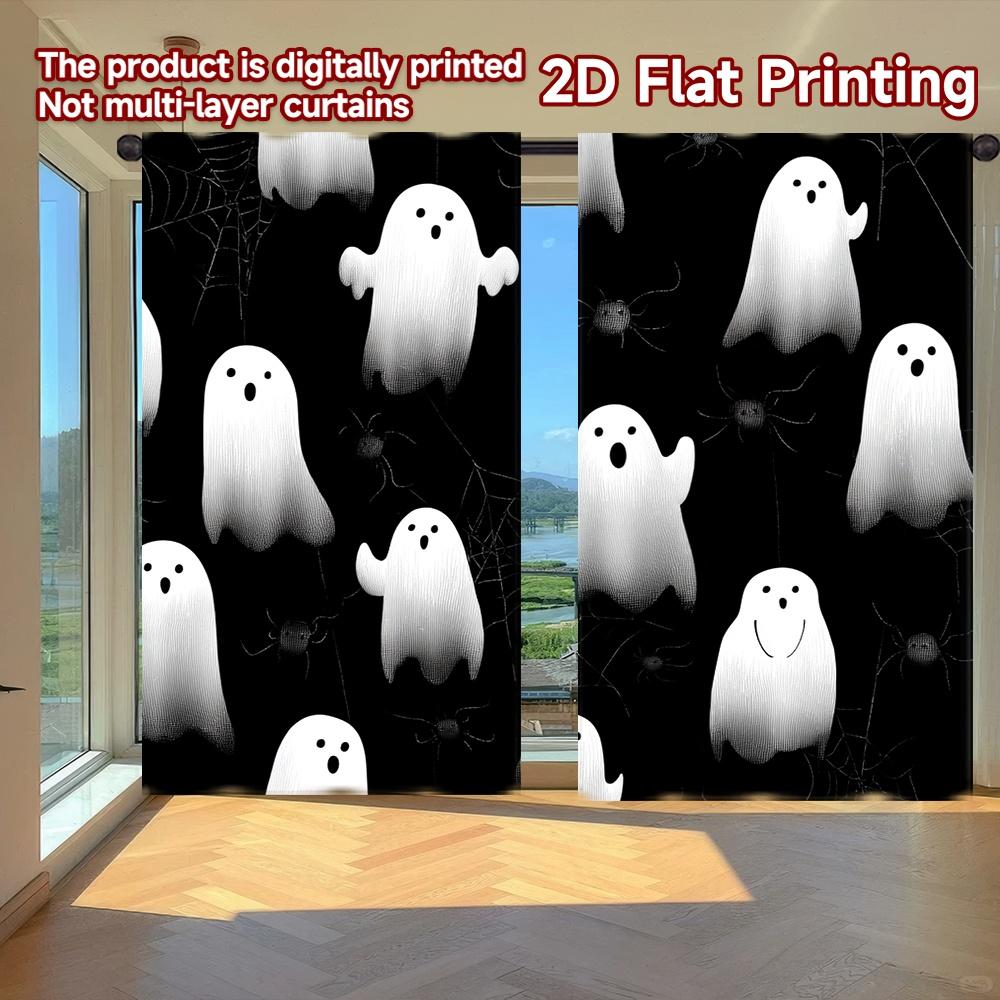 

Set Of 2 Flat Printing Curtains Without Rod Halloween Ghosts Spiders New Year Holiday Digital Curtain Polyester W100*H70(CM)-Rod Pocket&1PCS