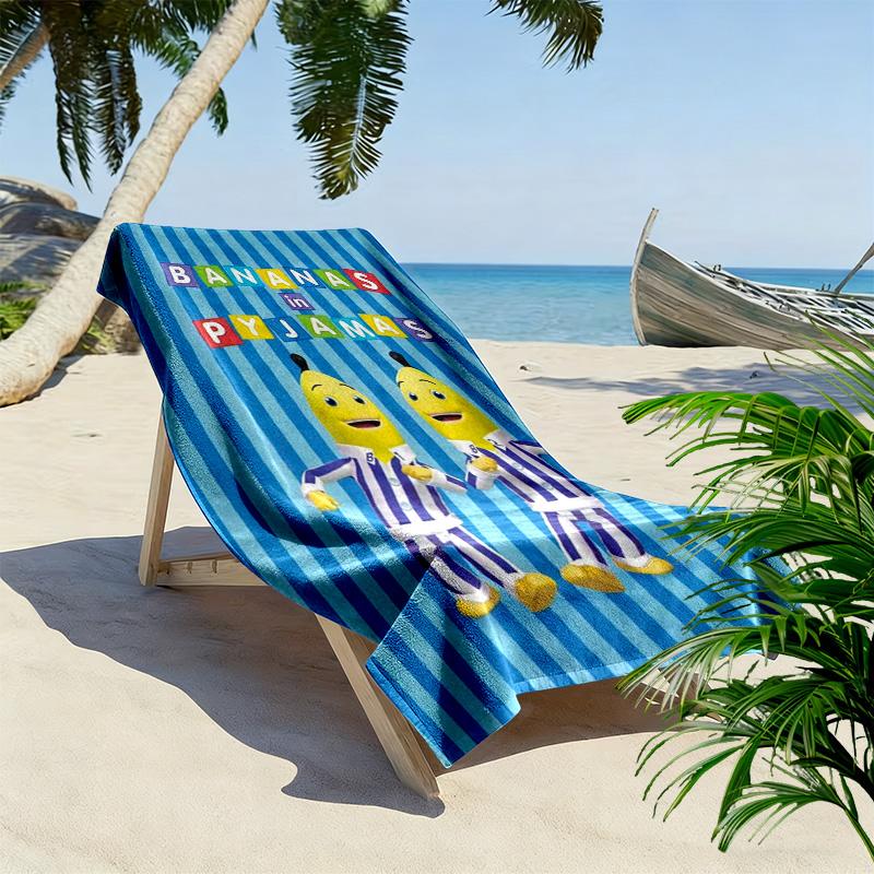 Bananas in Pyjamas Print Beach Towel, Large Soft Quick Dry Towel for Beach Camping Swimming