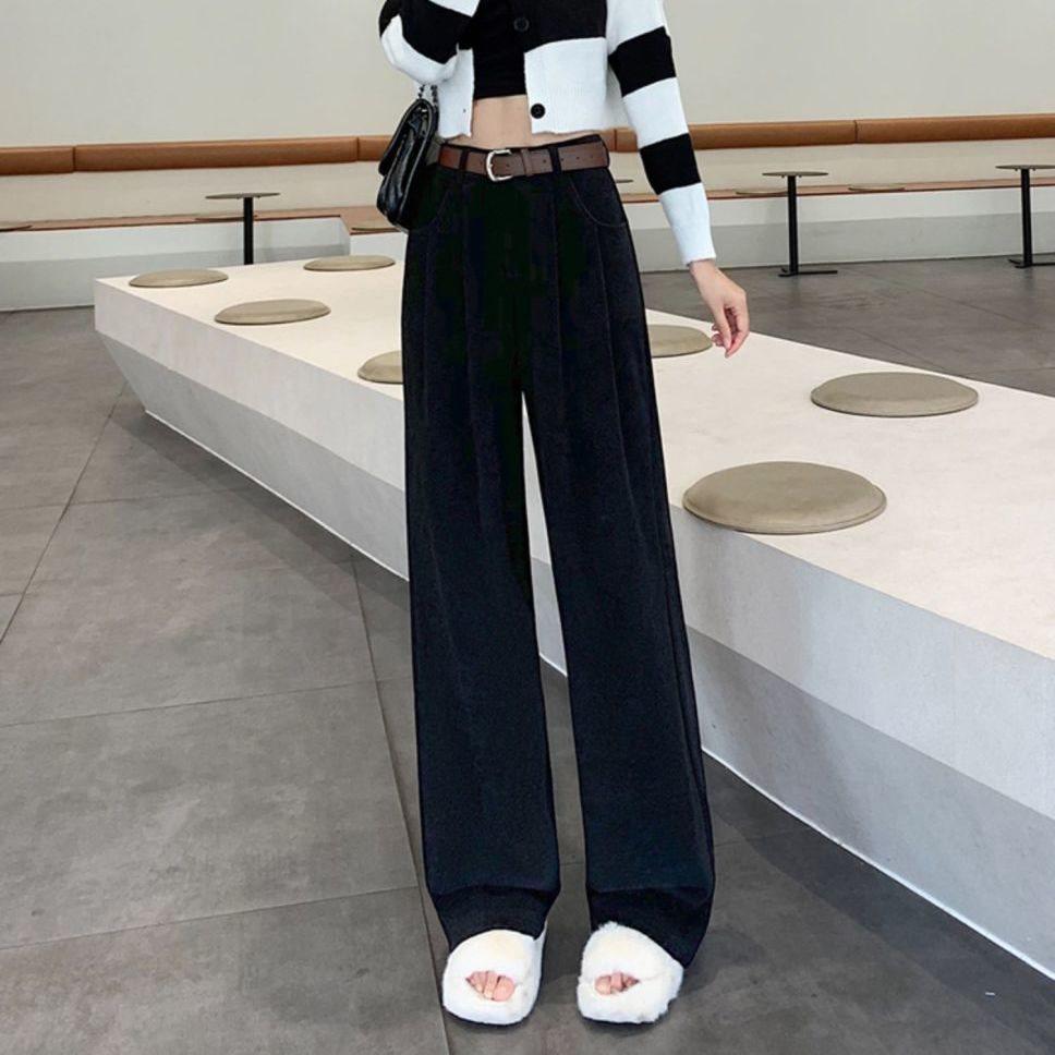 

Women s 2025 Spring Maillard Style Loose Corduroy Wide-Leg Pants M fits 95-108 jin