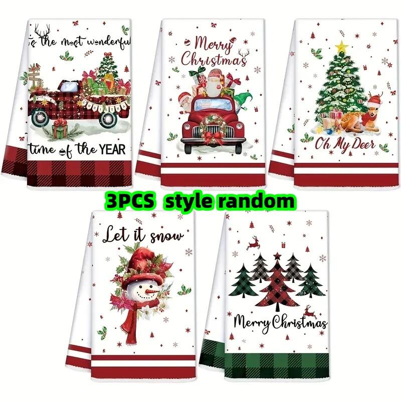 3/5 Pack of Towels with Random Designs, Rich Patterns, Kitchen Microfiber Towels, Christmas Dish Towels, Gift Decoration, Holiday Towels,