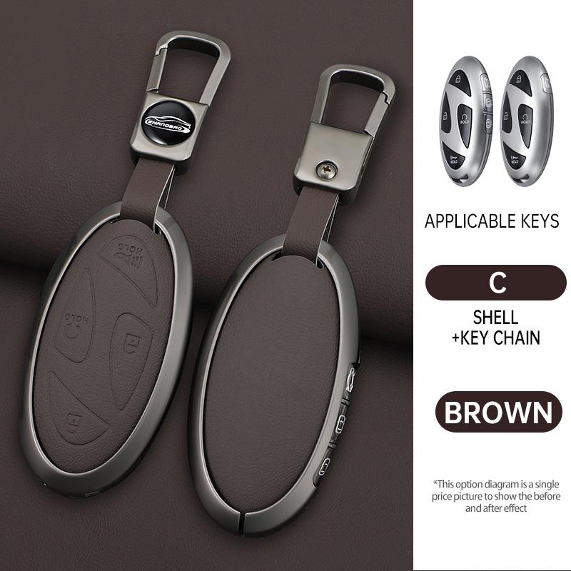 

Car Key Case For Hyundai Grandeur Gn7 Kona Ev Alloy+ Leather Car Smart Romote Key Fob Cover Accessories Protection