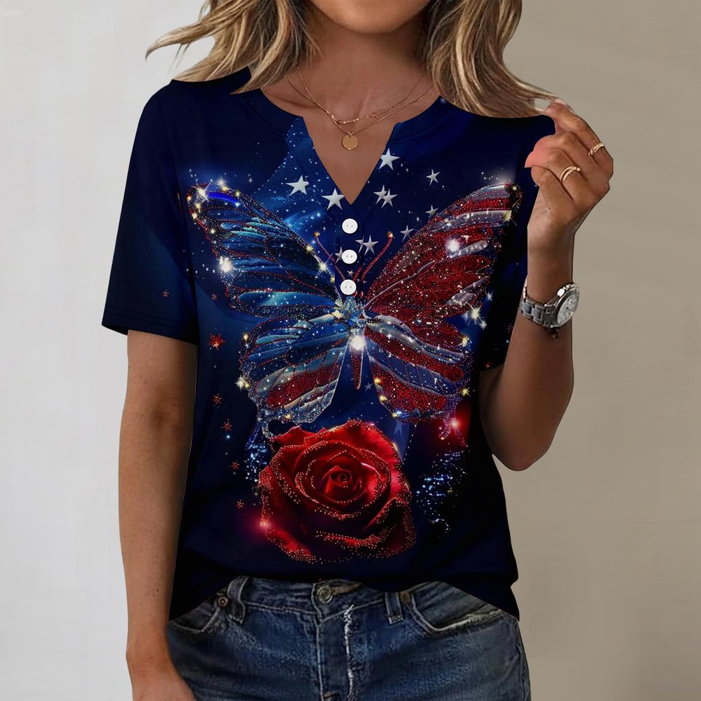 Blouse décontractée tendance pour femme avec imprimé Jour de l'Indépendance