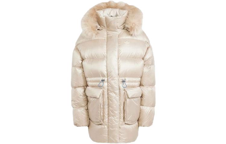 Adidas Originals PUFFED Long Fur Jacket Down Jacket Women s Light Khaki IR7116 XL