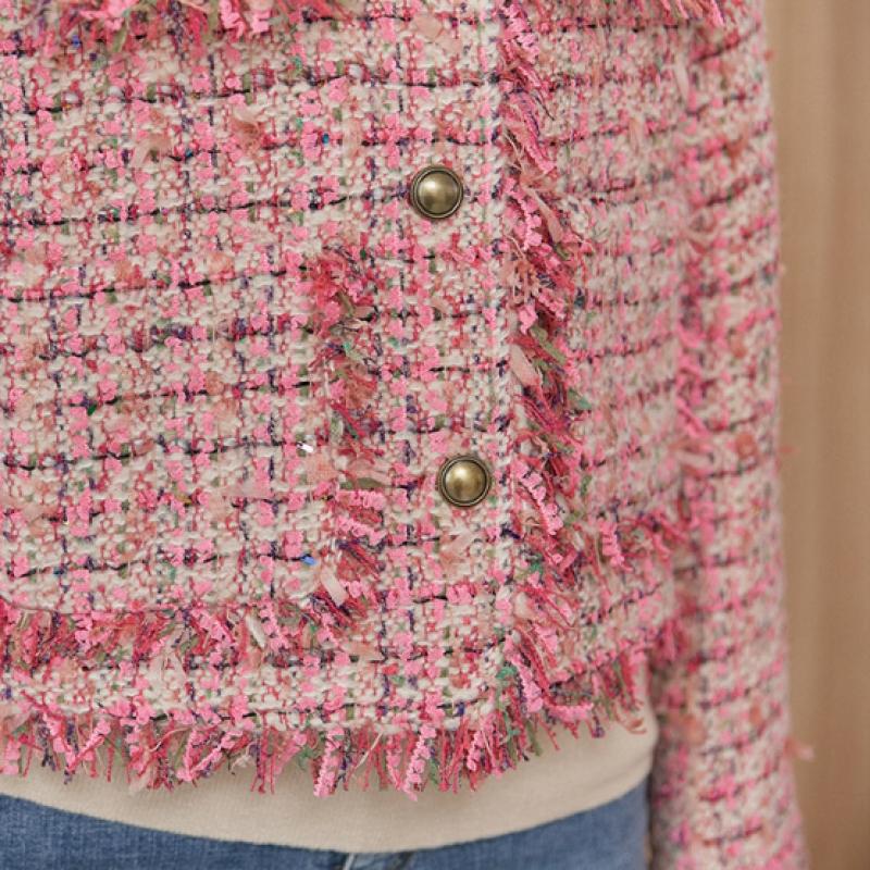 MAXZA Color Mix Fringe Out Pocket Crop Tweed Jacket Zc11qj008on