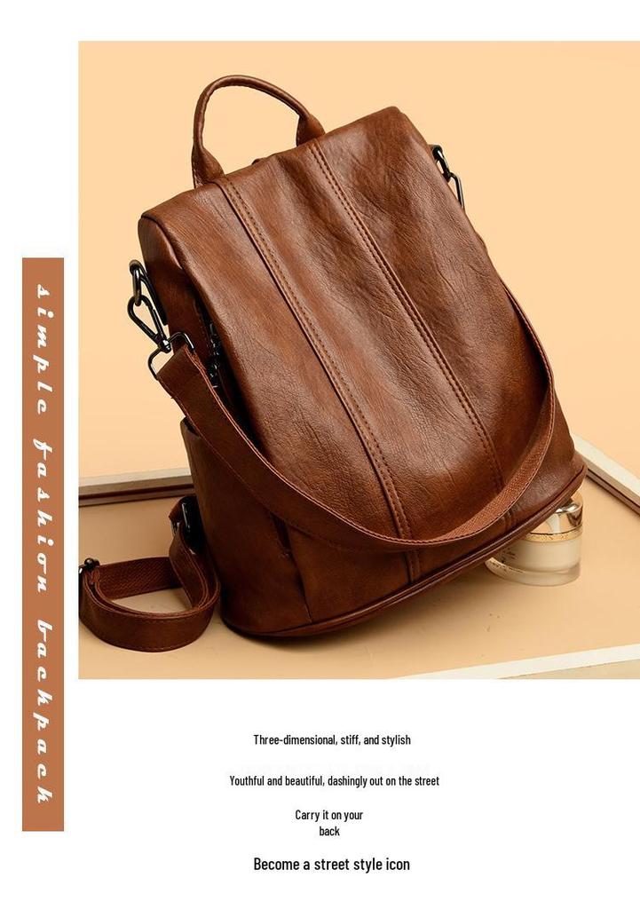 Women's Retro Anti-theft Faux Leather Backpack - High-end, Versatile, Large Capacity