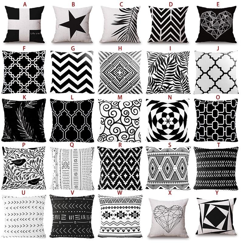 Cover Geometric Cushion Home Sofa Decor Black  White Linen Throw Pillow Case