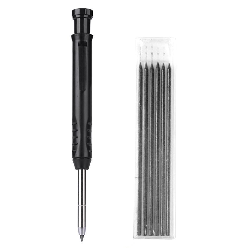 Solid Carpenter Pencil with Refill Lead and Built-in Sharpener for Deep Hole Mechanical Pencil Scribing Marking Woodworking Tool