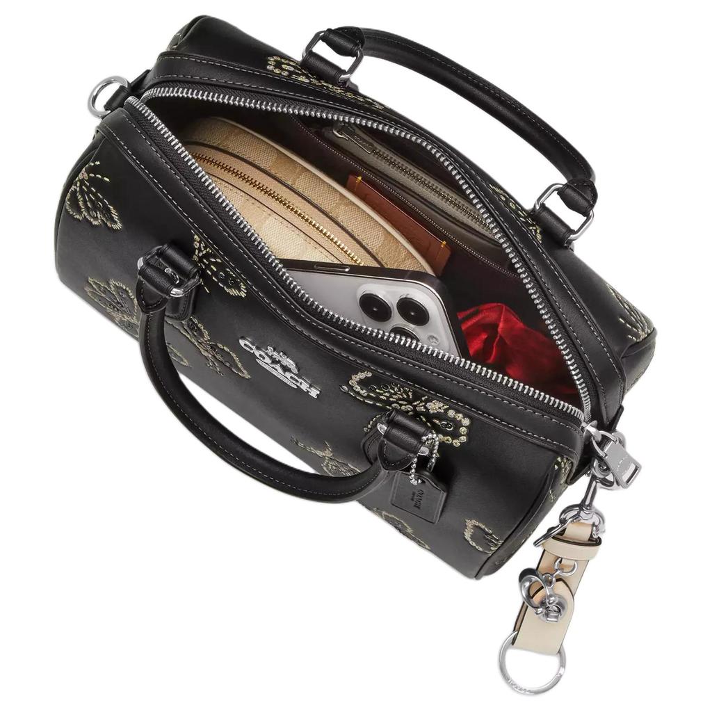 Coach Rowan 25 Butterfly Print Adjustable Shoulder Strap Smooth Leather Crossbody Tote Bag Medium Women handbags Silver Black CCK88-SVBK