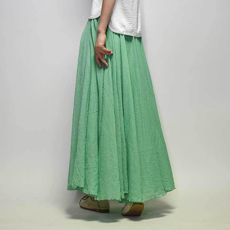 Women Double Layer Linen Maxi Skirt Pleated Vintage Boho Maxi Long Casual Cotton Beach Skirt Dress