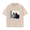 Japansk Citat Spejl Kat Grafisk Vintage Vask Oversized Sort T-shirt Mørk Academia Katteelsker Street Top