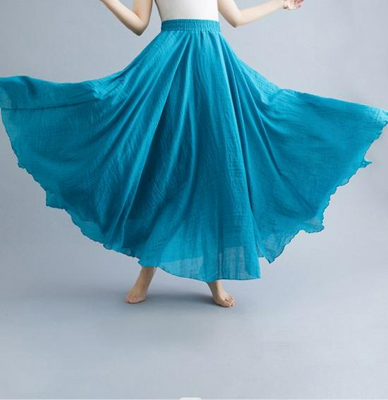 Plus Size Cotton Linen Midi Skirt - 42 Colors, Solid A-Line Style, 2 Yards Long.