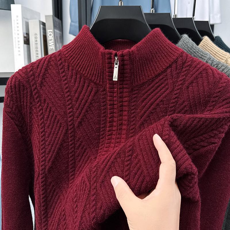 Men's Cable Knit Half-Zip High Neck Sweater - Warm Winter Casual Knitwear