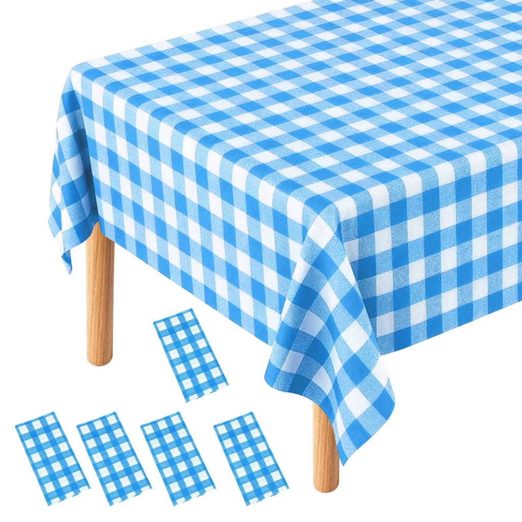 5pcs 54 X 108" Gingham Table Cloths Rectangle Plastic Tablecloth Waterproof Table Cover for Dining Birthday Party Kitchen Picnic