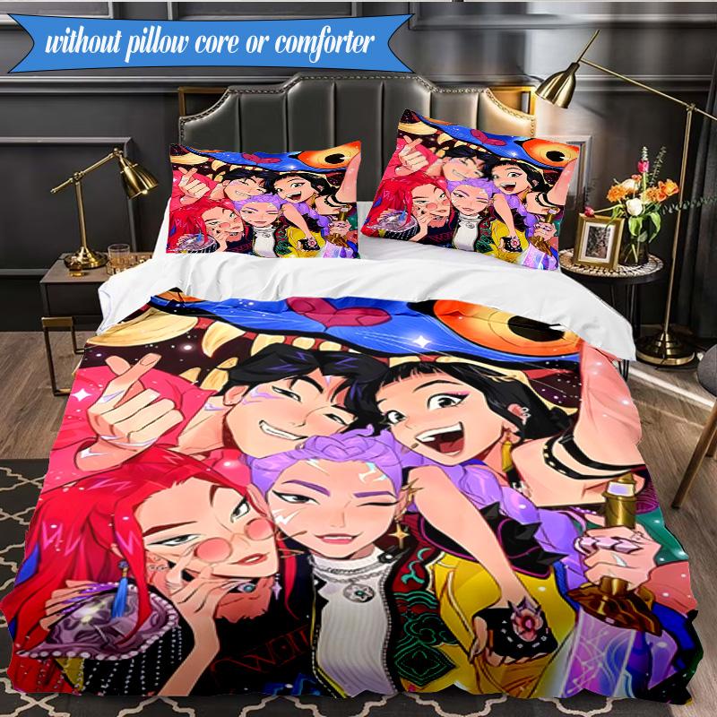 Kpop cartoon 3pcs K-pop music group Bedding set,Ideal for Bedroom, Dormitory,Including Duvet Cover And 2pcs Pillowcases,Fan gifts