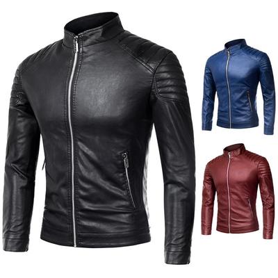 Popular Chaqueta de Cuero PU de Moda con Cremallera y Cuello Mao para Hombre Chaqueta Abrigo para Hombre