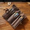 Tie Rope Foldable Leathe Pencil Bag Pens Bag Nature Cowhide Pen Protection Bag  Birthday Present