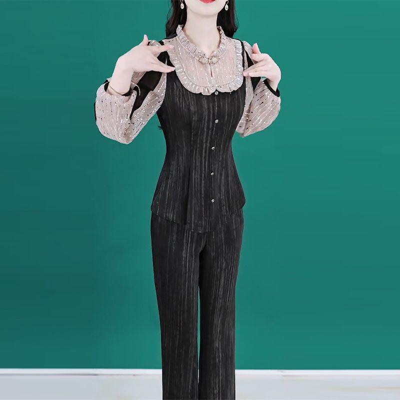 

Весенняя мода 2025 года: Омолаживающий Слимминг Топ и Брюки Клеш для Мам L (100-115 jin)