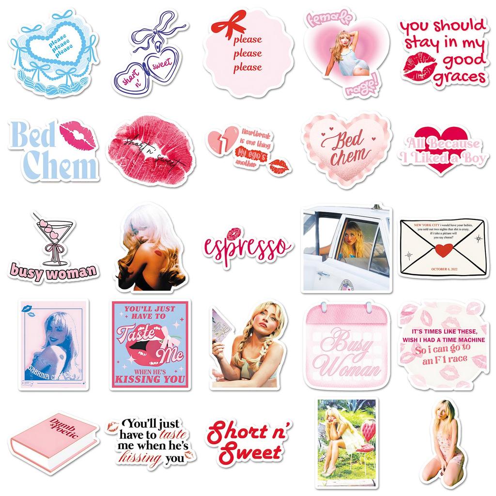Sabrina Carpenter Celebrity Stickers: 50 Sheets for Decorating Notebooks and Guitars