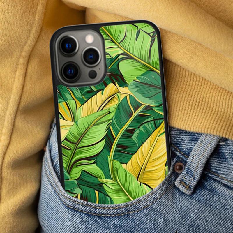 Retro Banana Leaf Plant Soft Phone Case for iPhone 17 Air 16e Pro max 15 Pro 13 14 Plus 11 12 MagSafe Magnetic Coque