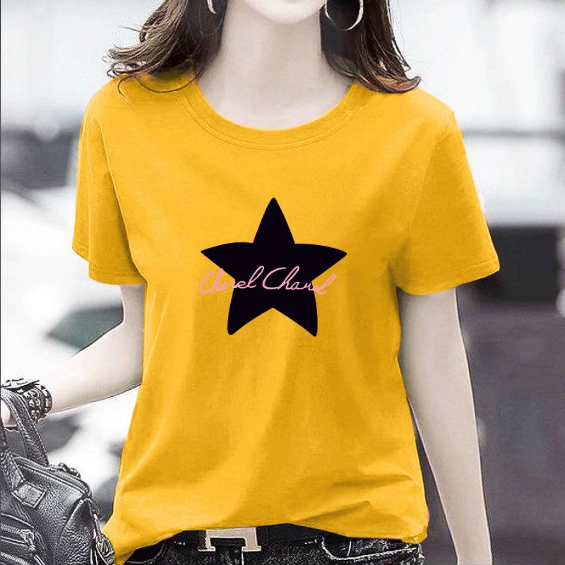 GMXIA Women's Fashion Casual Summer Spring Solid Color Print Short Sleeve O-Neck T-shirts and Loose Tops