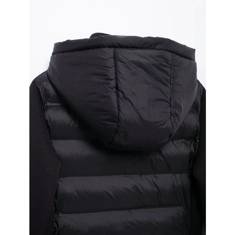 Nuovo Inverno Donna Nero Pendolare Versatile Collo Alto Cappuccio Slim Giacca di Cotone con Maniche a Contrasto