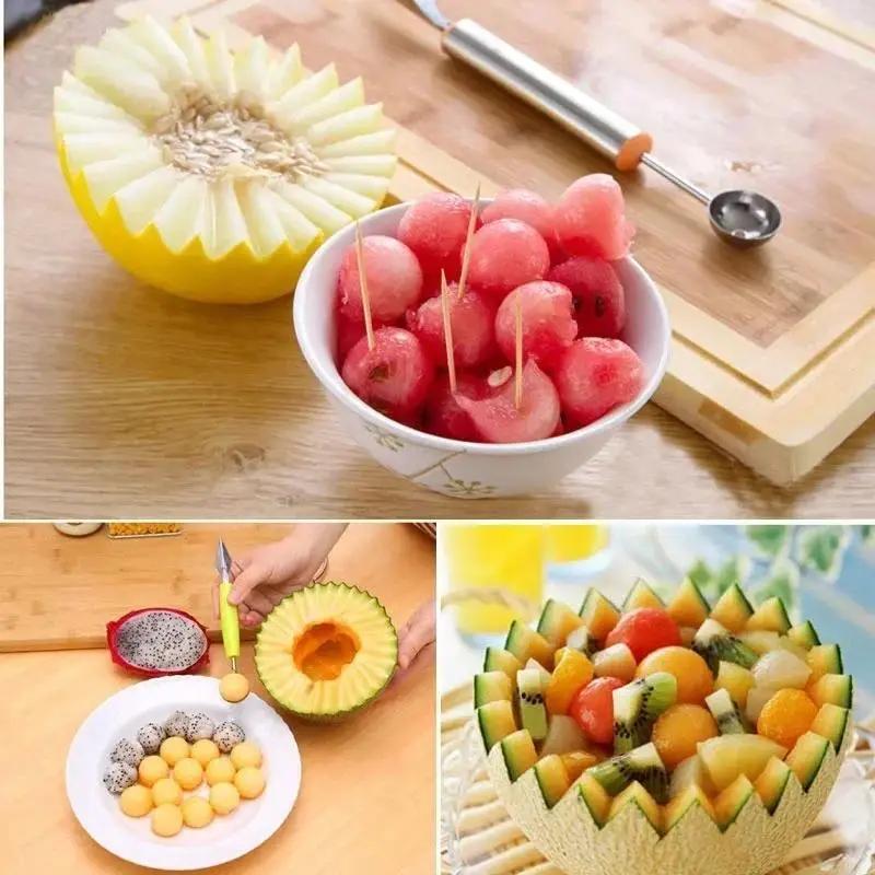 Stainless Steel Fruit Digger Cut Watermelon Artifact Ball Ice Cream Round Spoon Carving Knife Kitchen Convenience Small Tools