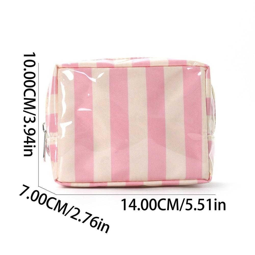 Portable PVC Striped Makeup Bag Mini Cosmetic Pouch Cute Toiletry Bag Daily Use