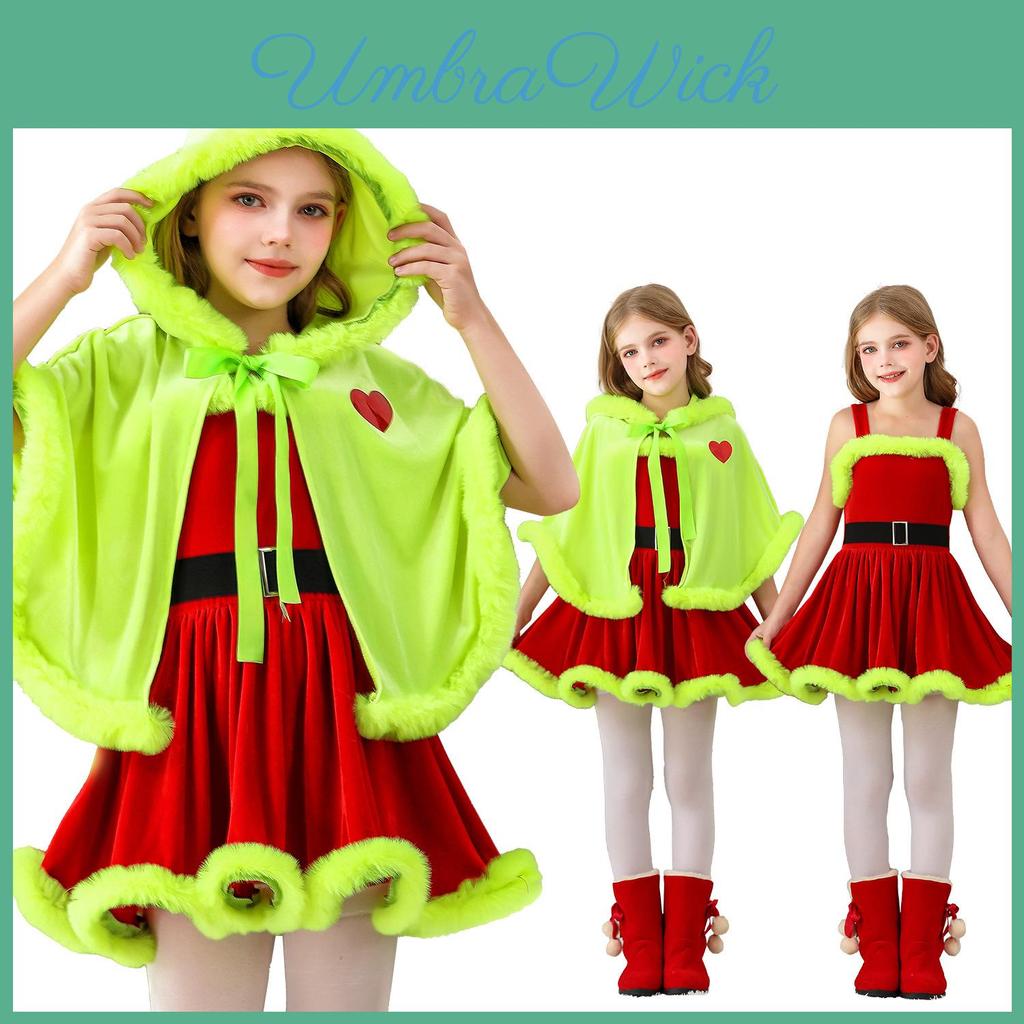 Grinch Childrens Costume With Cape And Dress For Christmas Party Dress Up