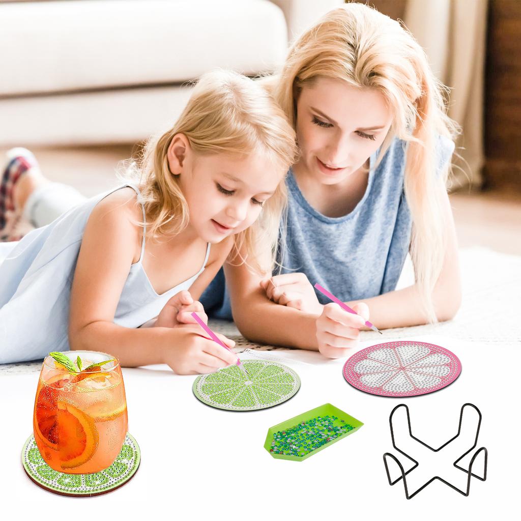 1 Set Diamond Painting Coasters Kit Decorative Art Cup Coaster with Holder DIY Round Tabletop Protection Cup Mat for Home Office