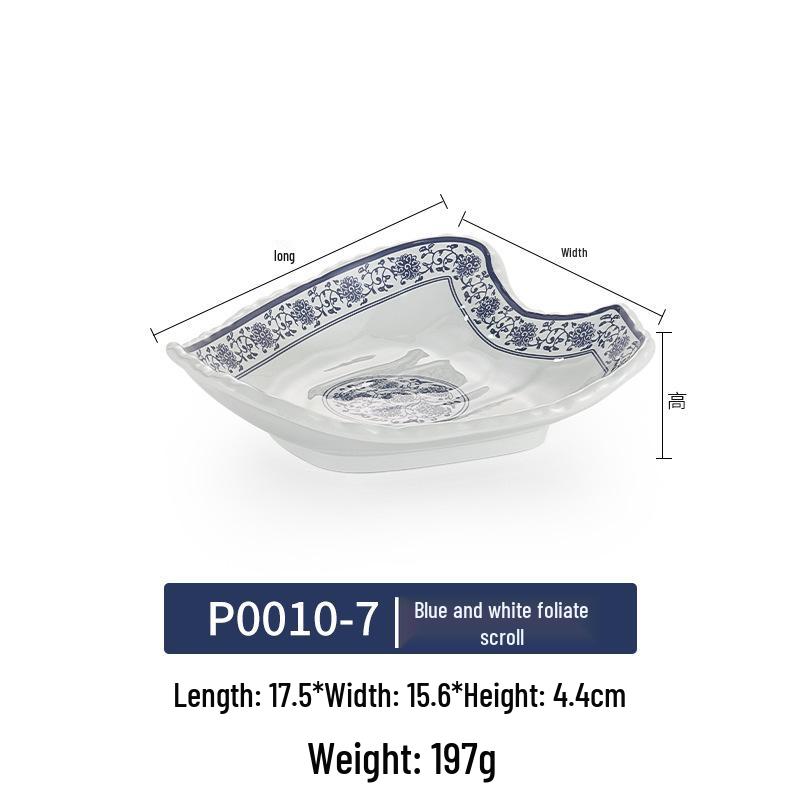 Сине-белая меламиновая фарфоровая тарелка - Неправильной формы, ретро, для холодных блюд, для ресторанов и отелей