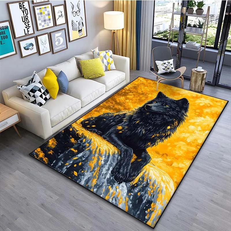 Black Wolf Pattern Non-Slip Carpet - Soft Floor Mat for Living Room Bedroom Bedside Bathroom Sofa | Home Decor & Gift Idea