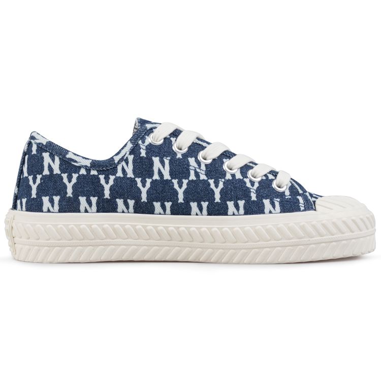 MLB Playball Vintage Floral Thick Sole Washed Denim Non-Slip Wear-Resistant Breathable Low-Top Canvas Shoes Unisex Sneaker Dark-Blue 32SHPM111-50N