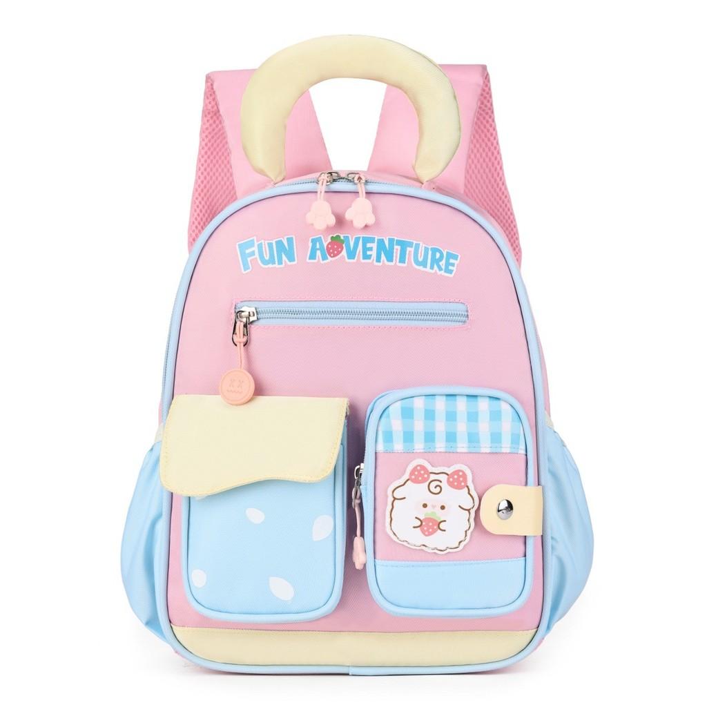 Cartoon Kids Backpack For Preschoolers With Breathable Nylon And Air Cushion Straps For School Use Pink