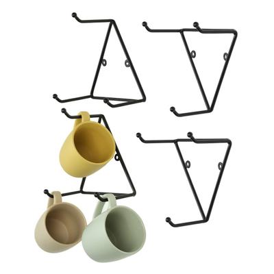 Colgador de Tazas de Pared Metal Negro Mate Triangular Soporte para Tazas de Café Montaje en Pared Organizador de Tazas con 3 Ganchos Estante de Exhibición para Cocina Oficina