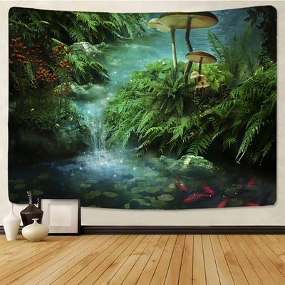 Wandteppich mit Pilzwald, Bergkette, psychedelische Meeresquallen, Kunst, Wandbehang, Wandteppiche für Wohnzimmer, Zuhause, Wohnheim, Dekoration