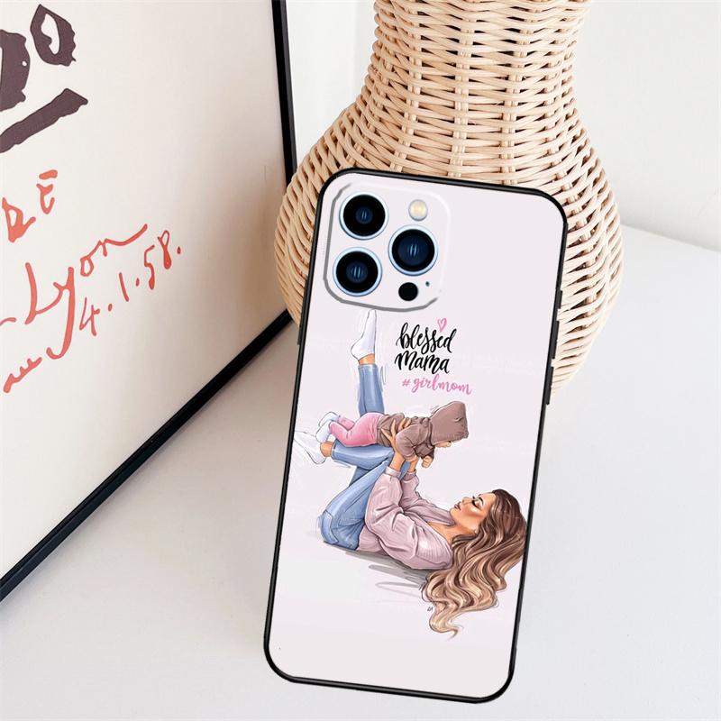 Baby Mom Daughter Girl Son Dad Case For iPhone 11 12 13 14 16 15 Pro Max Mini X XS Max XR Plus Cover Coque