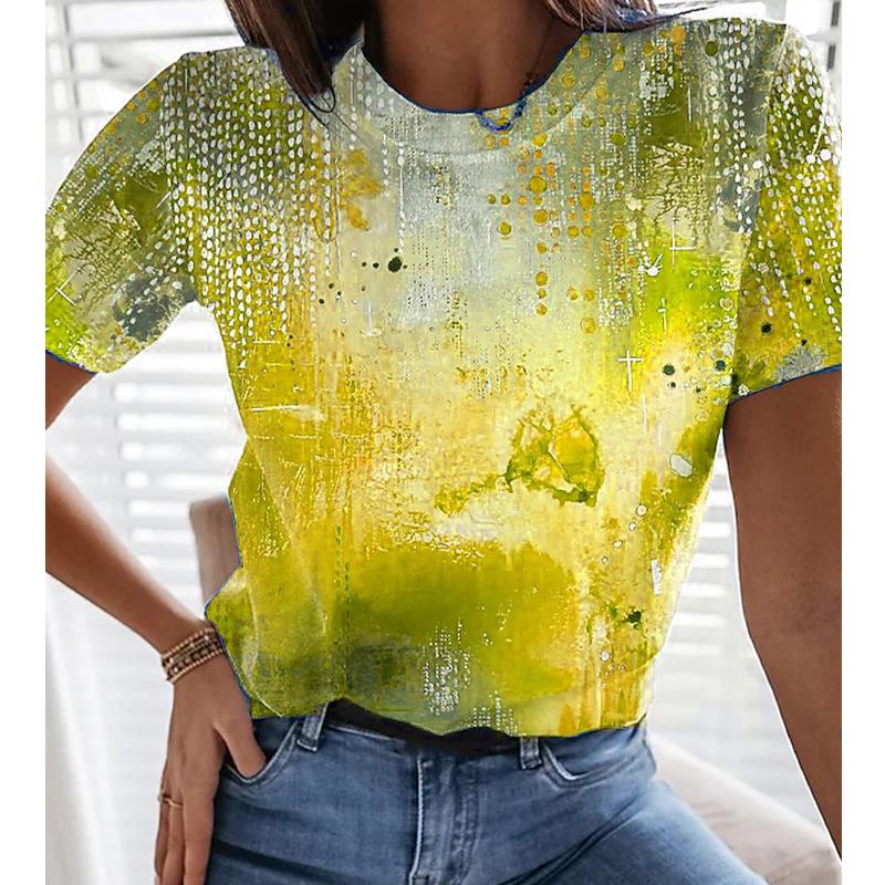 T-shirt d'été pour femmes Imprimé tendance Mode rétro Manches courtes T-shirts Décontracté Imprimé Hauts