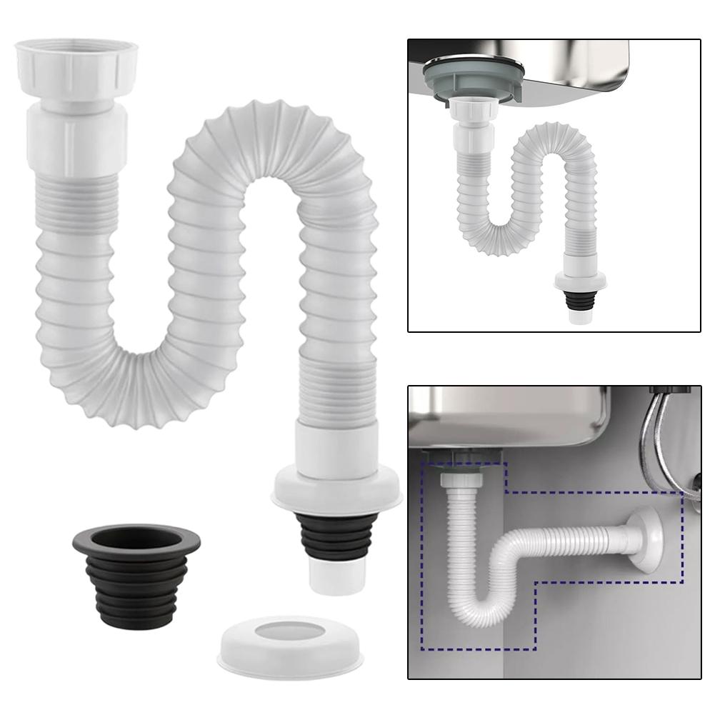 Sink Drain Pipe Extendable Flexible Hose 0.32 to 0.78 Meters with Fittings for Kitchen and Bathroom Wastewater Drain