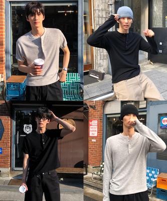 Dei Semi-Crop Henley Neck Knit T-Shirt_6 Color