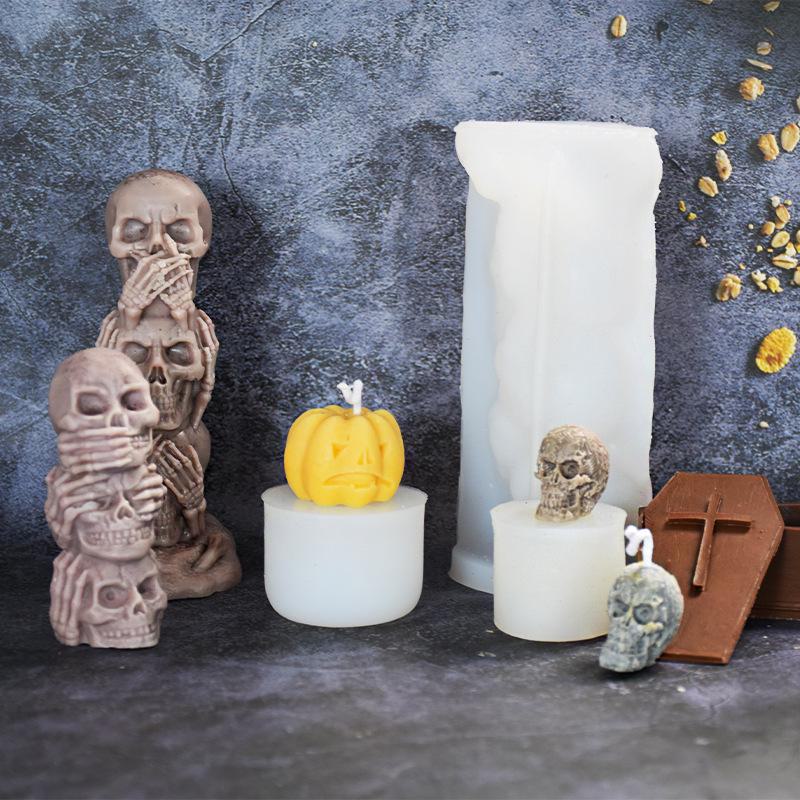 DIY Halloween Totenkopf & Kürbis Silikonform - 3-in-1 Geister-, Gesichts- und Sargkerzenornamente