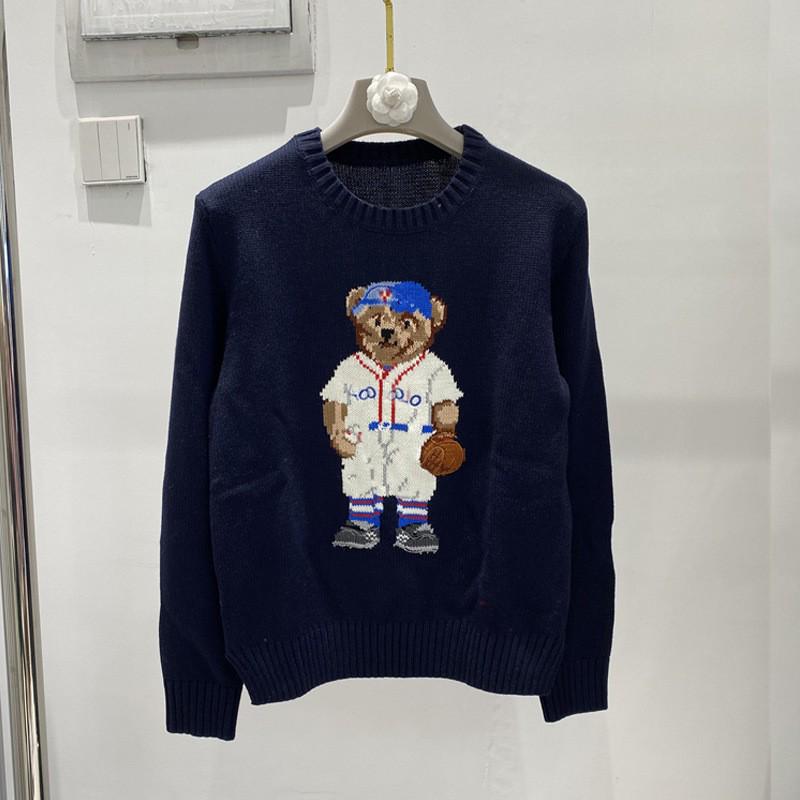 Damen Jacquard Wollmischpullover mit gesticktem Cartoon-Bär-Design