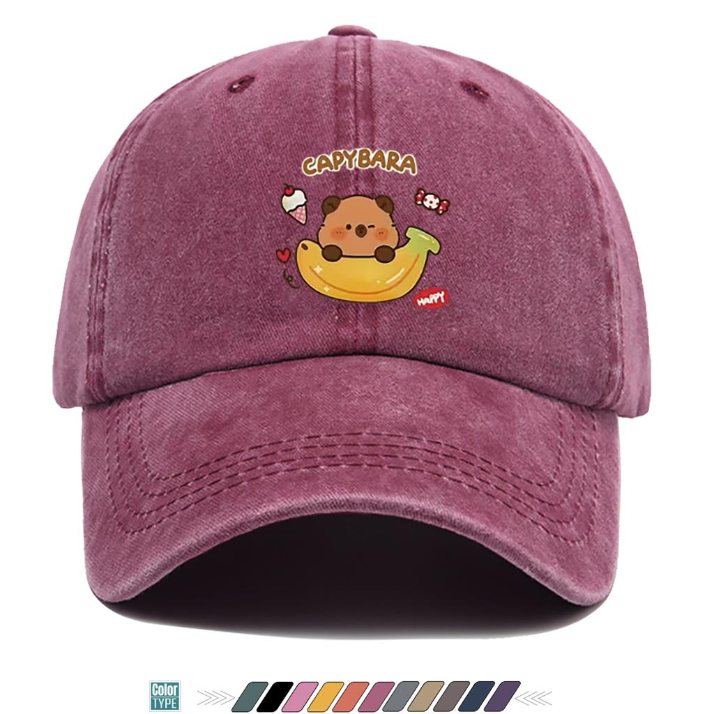 pc Capybara Cartoon Print Baseball Cap Cute Banana Ice Cream Pattern Comfortable Breathable Duck Tongue Hat Fashionable Casual